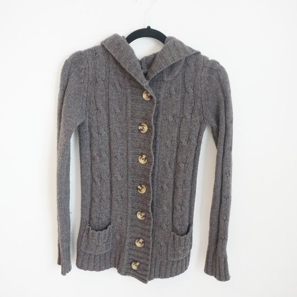 Grey Cable Knit Button Up Hooded Sweater Size S - Picture 1 of 3